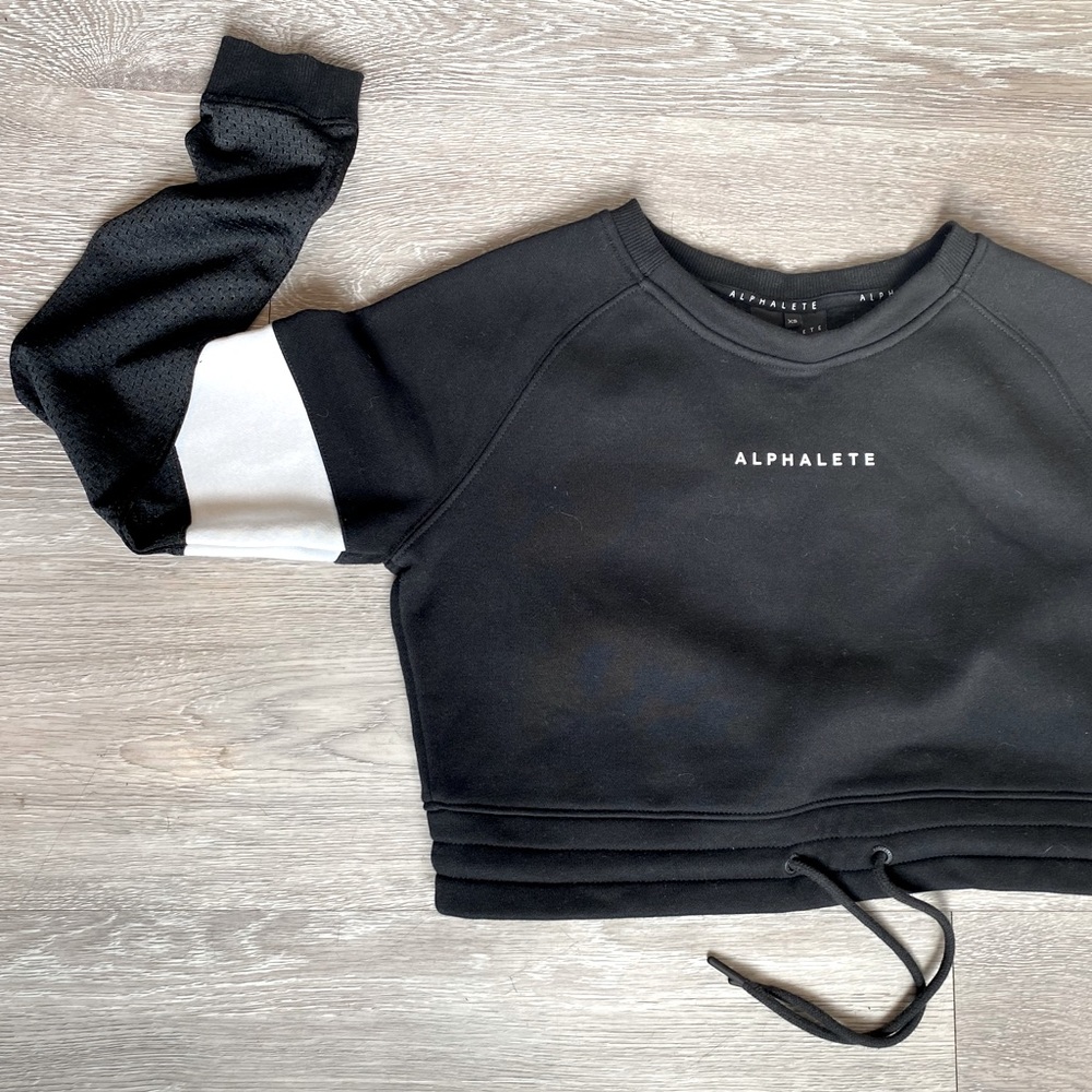 ALPHALETE (NWOT) - Crop Crew Neck Sweater - Black + White - Size XS - Picture 3 of 16